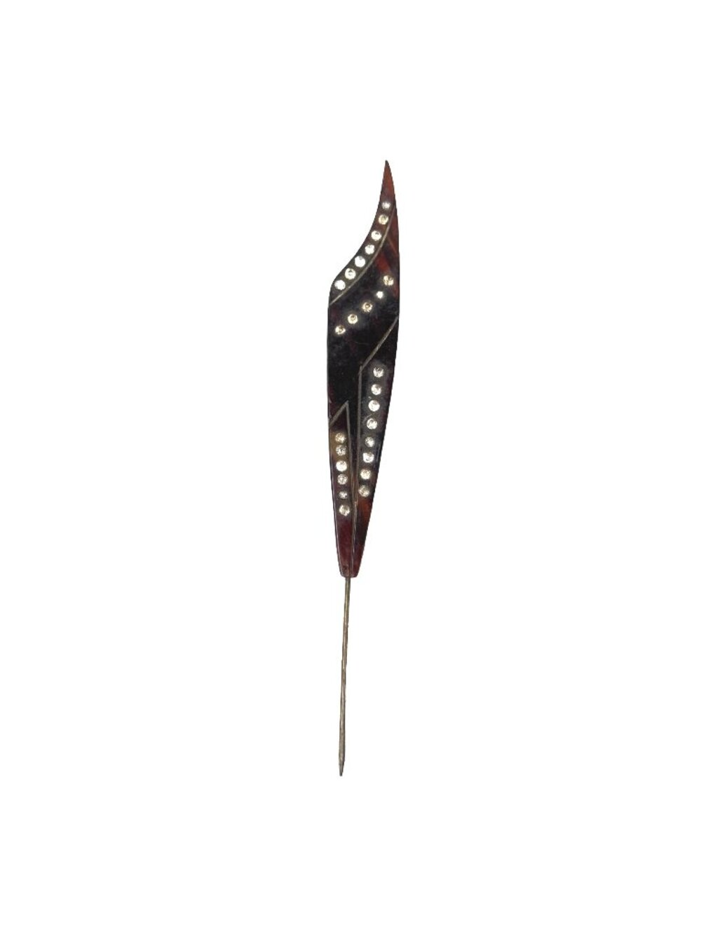 Vintage Tortoise shell Stick Pin Hat Glass Rhinestone Accents Art Deco Nouveau